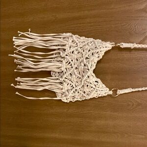 Cream Macrame Fringe Bag